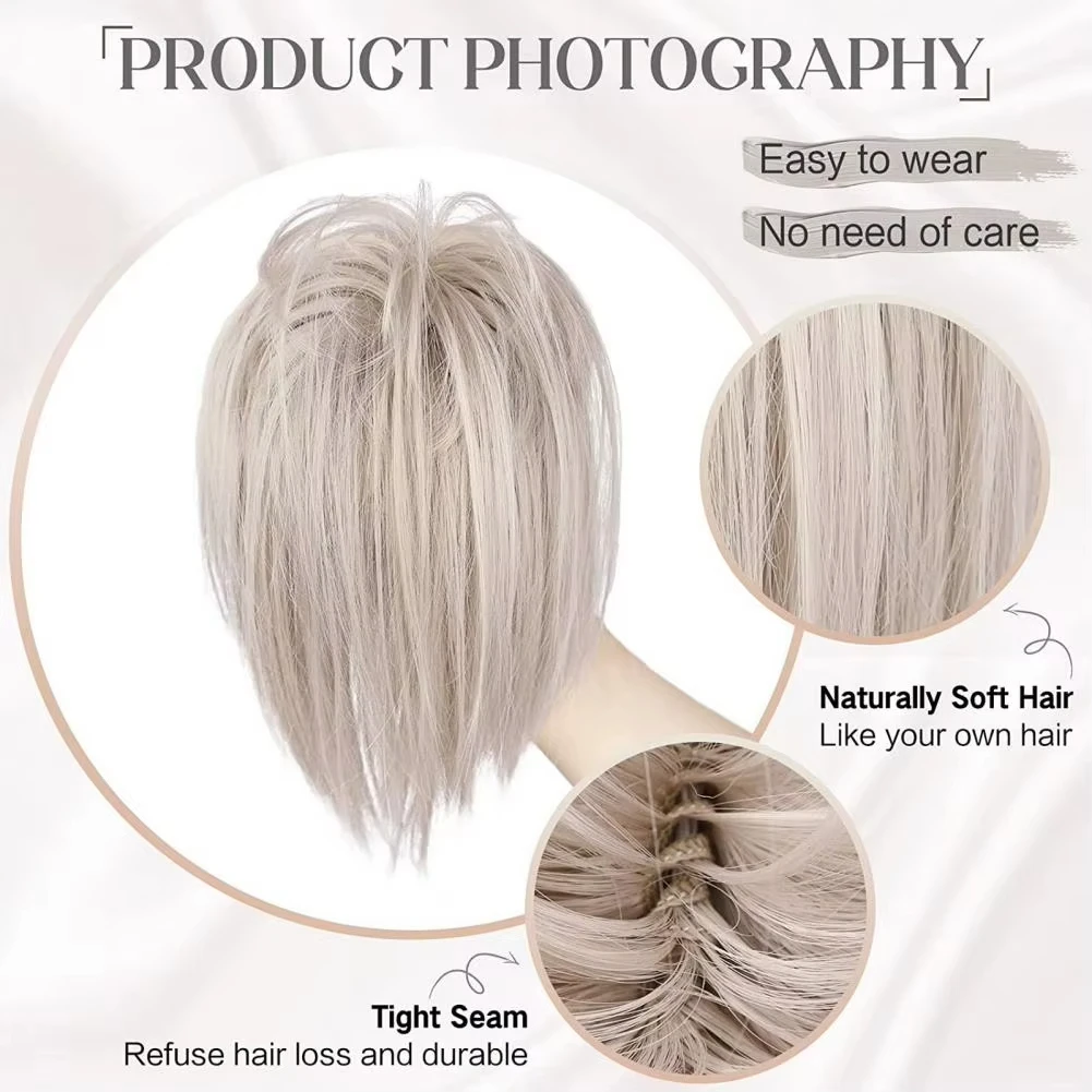 Grab clip ponytail synthetic wig short fountain fluffy messy ponytail grab clip straight ponytail