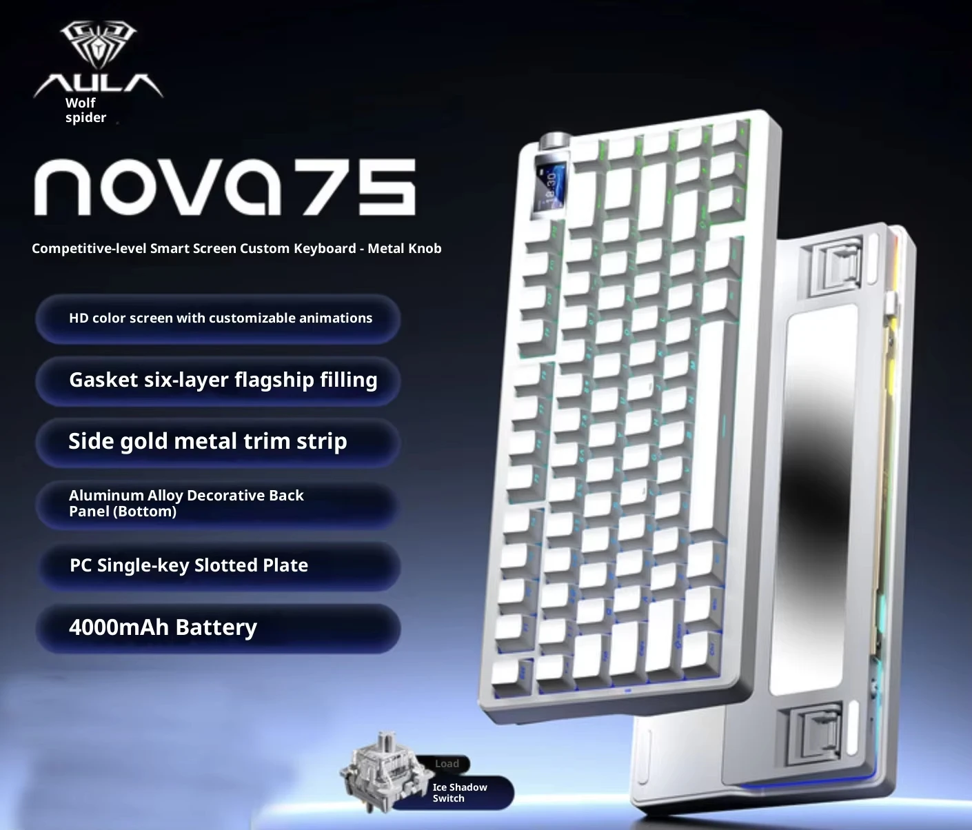 브랜드 뉴 AULA NOVA75 3모드 기계식 키보드 게이밍 키보드 10000mAh E-스포츠 커스텀 기계식 유선 키보드 액세서리
