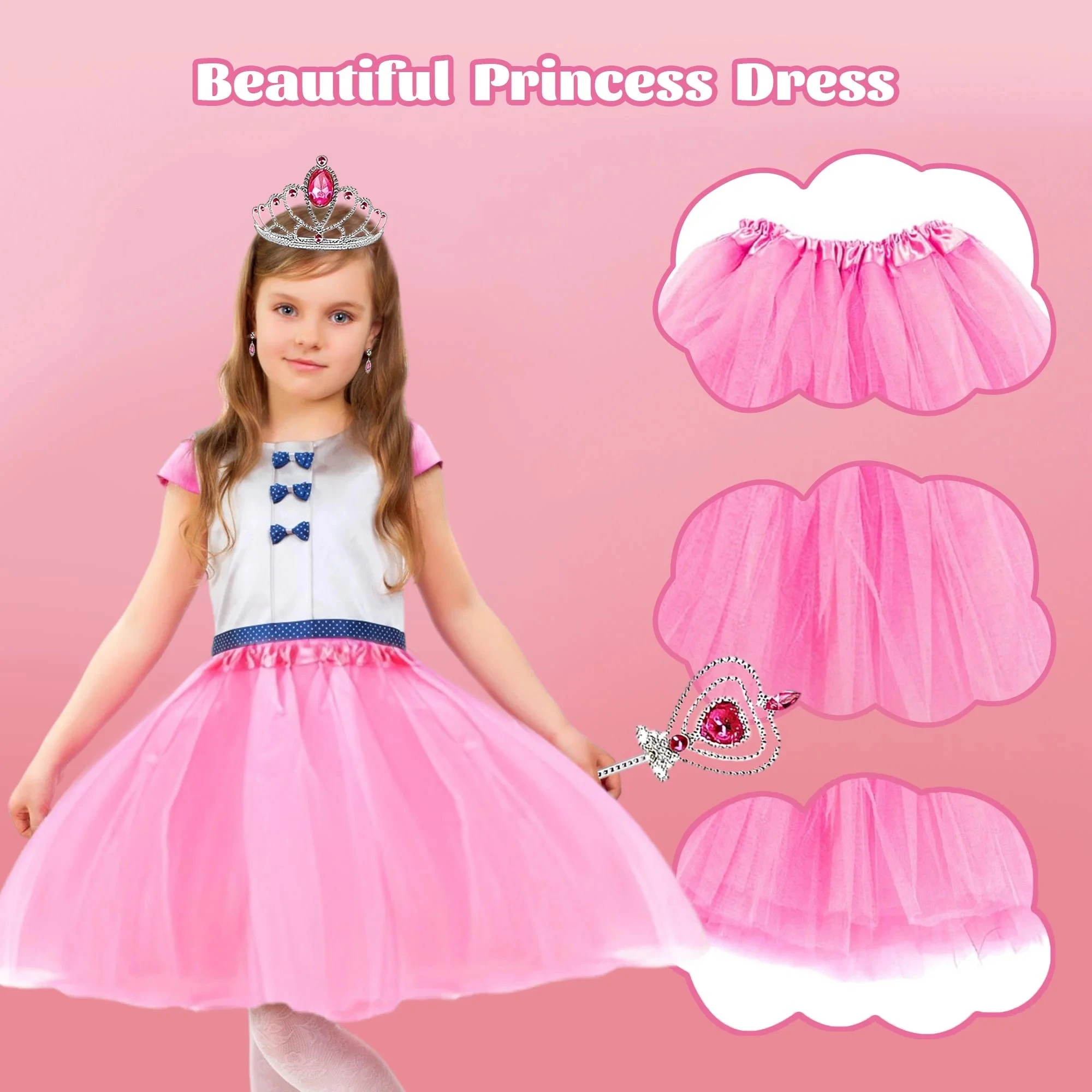 Princess Toys, Princess Dress up for Girls, Jewelry, Crown and Shoes, Princess Pretend Play Toy Gift for 3 4 5 6 7 Year Old Girl 5