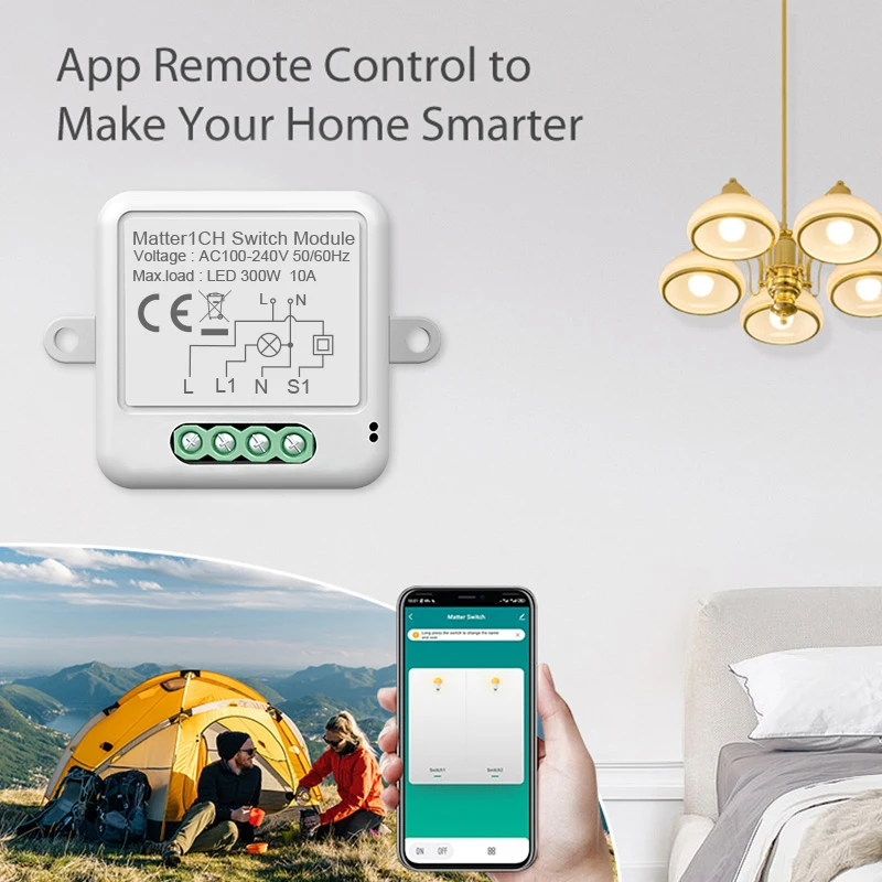 Matter WiFi Smart Switch Smart Home 10A Automation Light Switch Relay Module Works with Homekit Siri Alexa Google Home