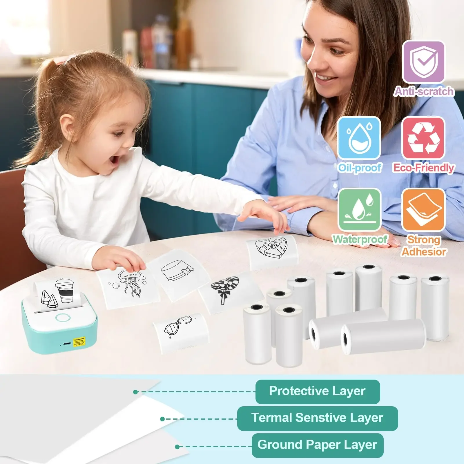 53mm White Thermal Paper Self-Adhesive Sticker Mini Thermal Pocket Printers 3-Rolls Note Text Journal Photo DIY Creation self adhesive stickers thermal paper printer sticker paper printing paper thermal paper roll thermal printer paper