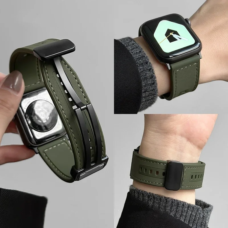 Retro Matte Silicone Strap For Apple Watch Band Ultra 2 49mm 44 45 42 41 42mm Magnetic Watchband iwatch Serise 5 6 7 8 9 4 3 Man