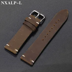 Handcrafted Vintage Leather Watch Band with Handmade Stitching - 21mm (Dark brown)