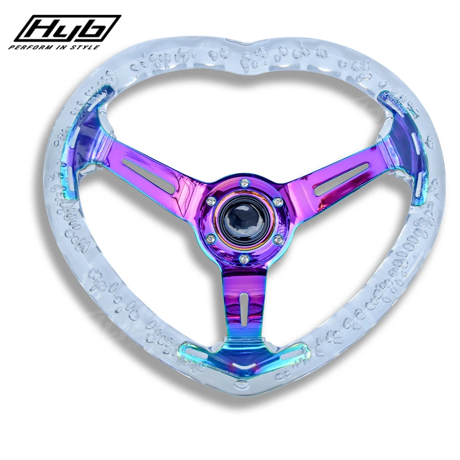 JDM-クリアアクリルバブルハートステアリングホイール、ネオ