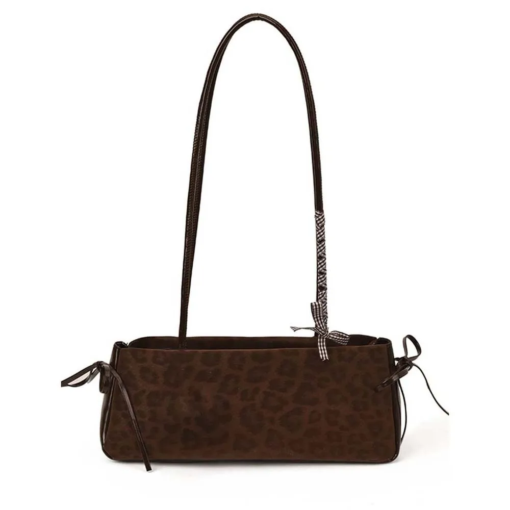 Shopping Sweet French Stick Handbag Bow Ribbon Korean Style Leopard Print Underarm Bags Waterproof Texture PU Shoulder Bag Women 7