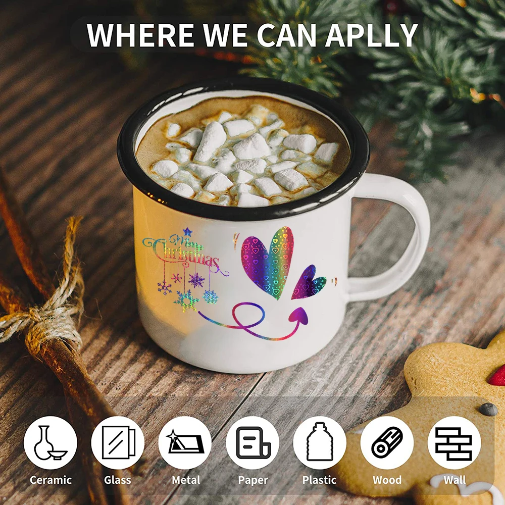 Holographic Rainbow Adhesive Vinyl for Indoor & Outdoor Holiday Decorations