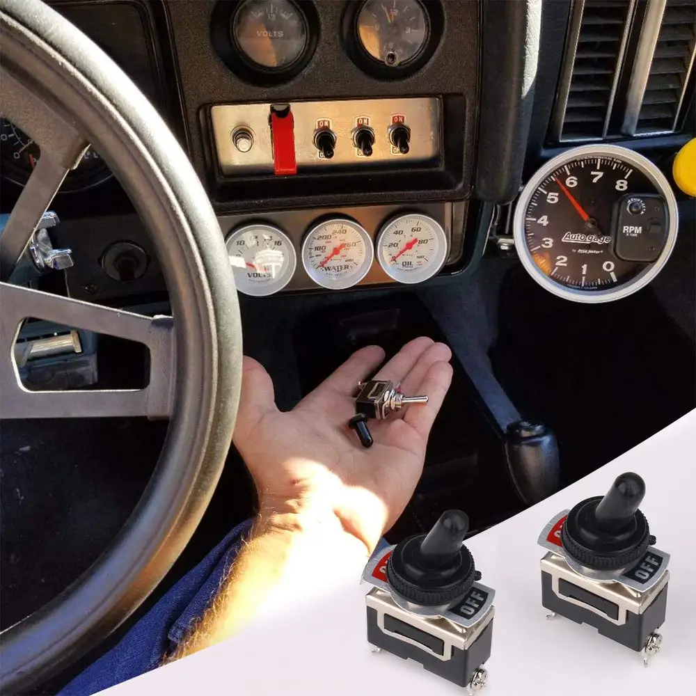 Toggle Switch Heavy duty joystick switch 15A 250V 20A 125V SPST 2Pin on/off switch metal bat waterproof boot cover Car Boat