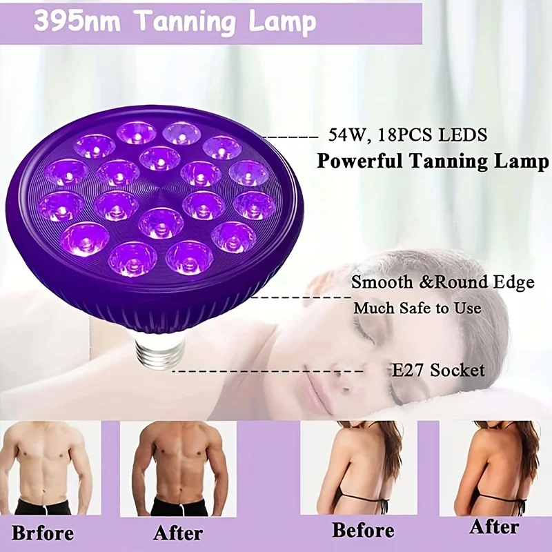 54W Tanning Lamps for Home Full Body&Face 18PCS LEDS Solarium Lamp Wavelength 450nm & 850nm Blue Light Skincare Sun Lamp