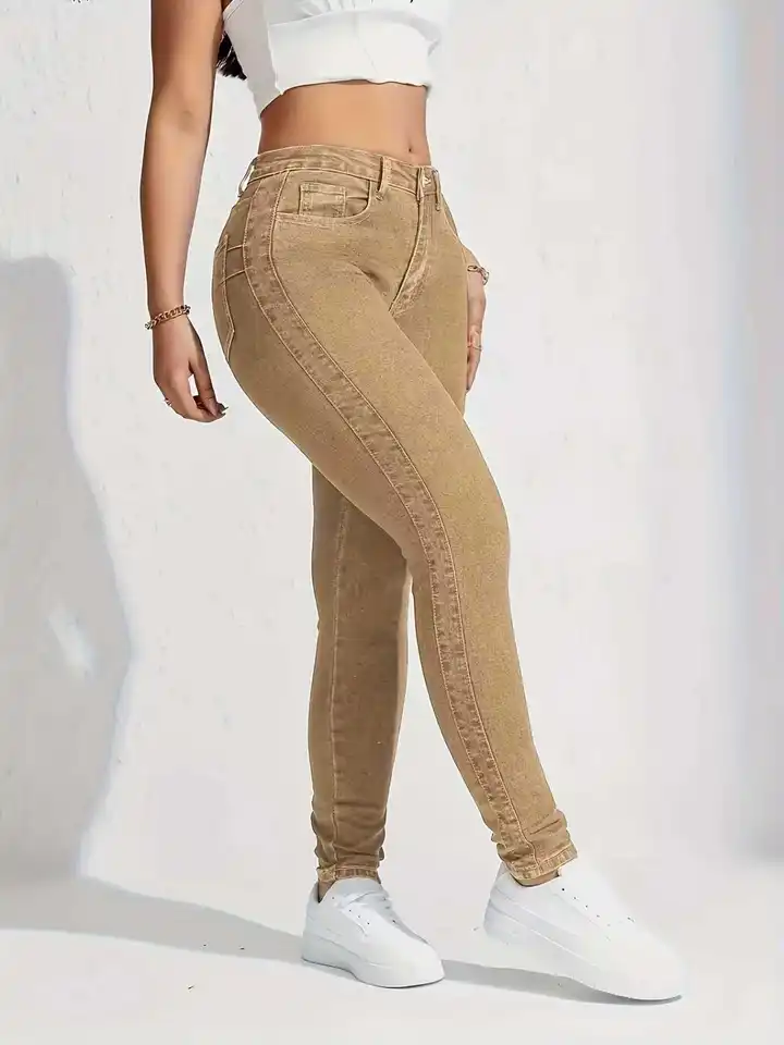 Vintage Khaki Distressed Skinny Jeans for Women