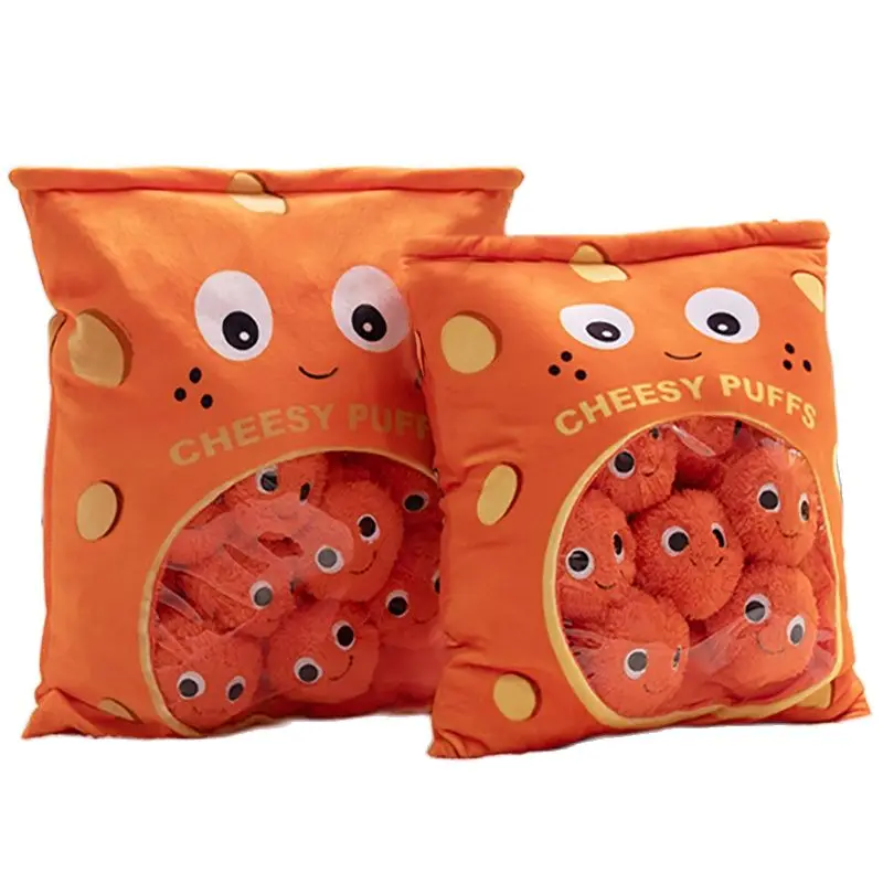 Kawai Fluffy Puffs Pillow Stuffed Soft Snack Cushion Doll Lifelike Orange Cheesy Plush Toy Kids Birthday Christmas Decorate Gift