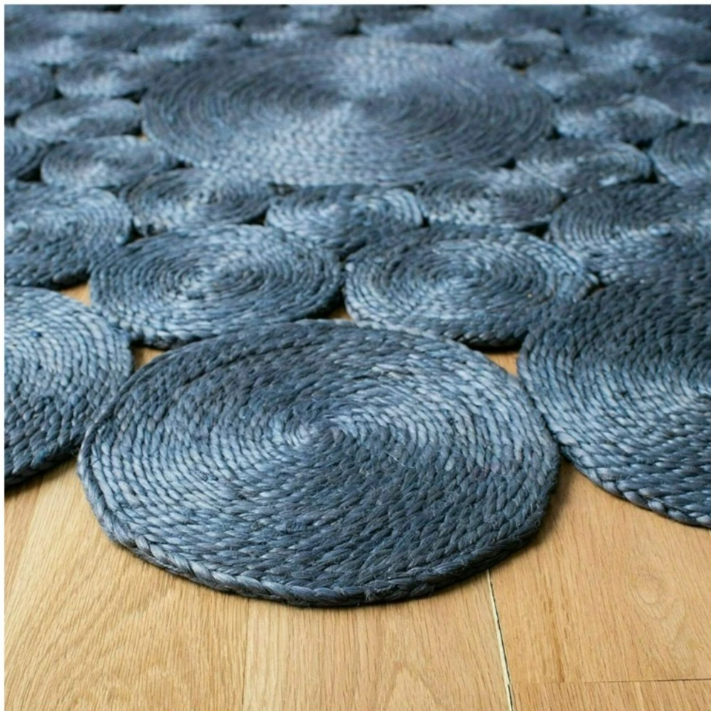 

Rug 100% Natural Jute Round Carpet for Living Room Braided Style Reversible Blue Rustic Look Rug Bedroom Decor Home Hallway Mat