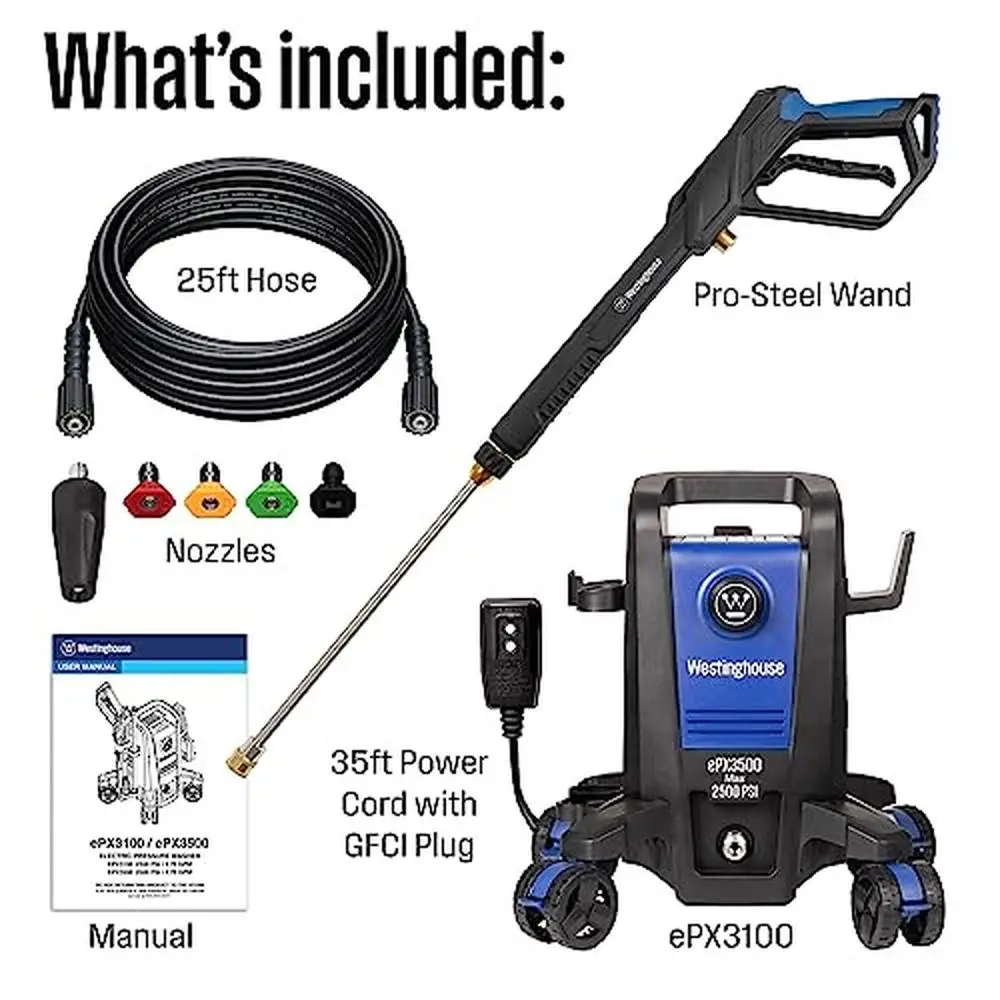 Electric Pressure Washer 2500 PSI 1.76 GPM Anti-Tipping Technology Soap Tank Pro-Style Wand 360&deg; Steering Design Lightweight high pressure washer