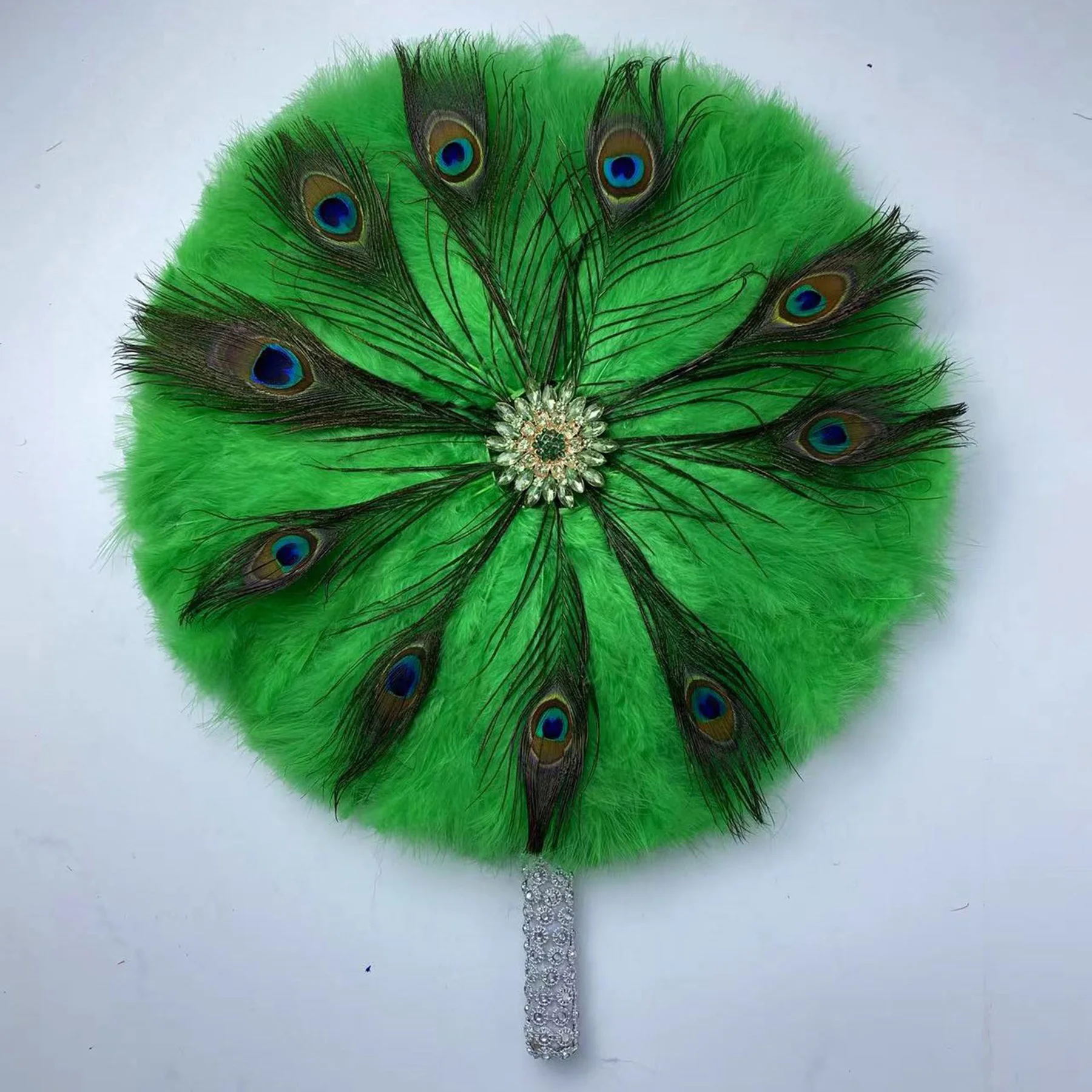 1 Stk/zak Afrikaanse Turkije Feather Hand Fan Handgemaakte Fans Voor Party & Bruiloft Decoratie Hand Fan Met Stenen Dubbele-zijdig Feather Fan