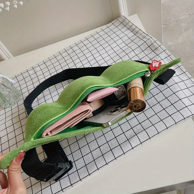 Creative Pea Shaped Fanny Pack, Funny Plush Chest Purse, Cartoon Design Crossbody Bag, Daily Bags for Outdoor Travel To Work
