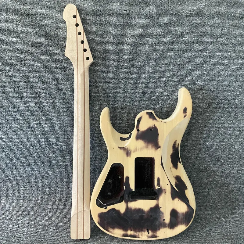 YN794YB794 Unfinished Floyd Rose Electric Guitar Kits Basswood+Flamed Maple Body Neck without Frets One Sets Right Hand