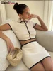 Weird Puss Ribbed Women 2 Piece Set Polo Neck Button Shorts Crop Tops+Mini Skirts Matching Stretch Elegant Streetwear Outfits 2