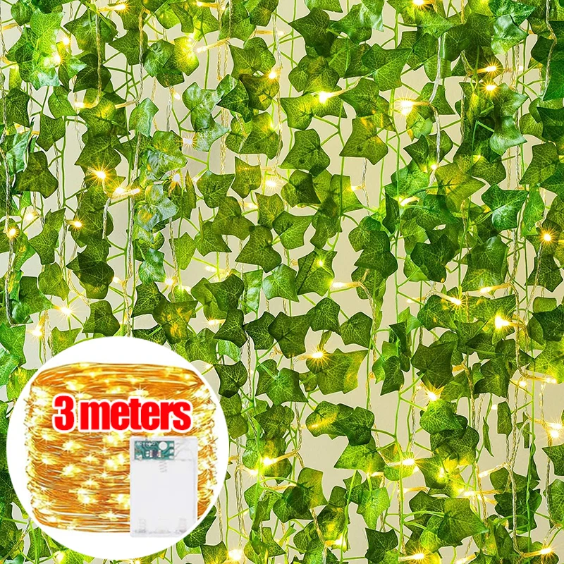 Description Picture 4 of itemArtificial Plant Green Ivy Leaf DIY Garland Fake Plant Creeper Hanging Vine with 30LED String Light for Wedding Home Party Decor