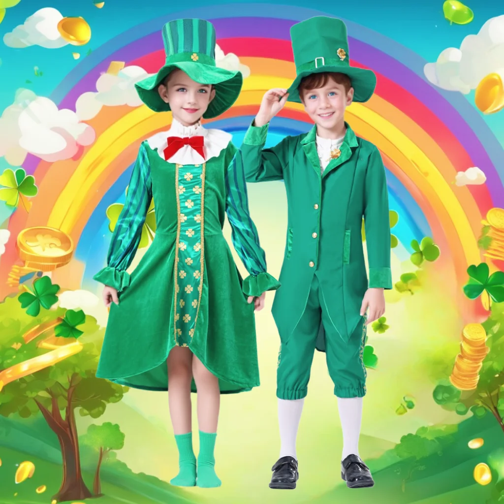 

Boys Girls Leprechaun Costumes Childs St Patricks Day International Holidays Irish Gnome Bright Lucky Green Fancy Dress Outfits