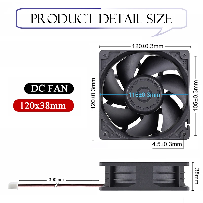 Gdstime-ventilador da Caixa do Computador 120 mm 12038 12v 24v Bola Dupla cc sem Escova Potente Refrigeração do Servidor Pwm Cfm fg - Imagem 2