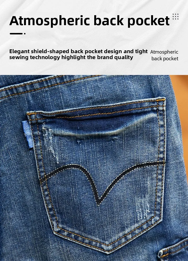 Embroidery Multi-pocket Denim Shorts Men's Pants Large Size Loose Outer Wear Medium Pants Summer Cargo Jeans Denim Short Men