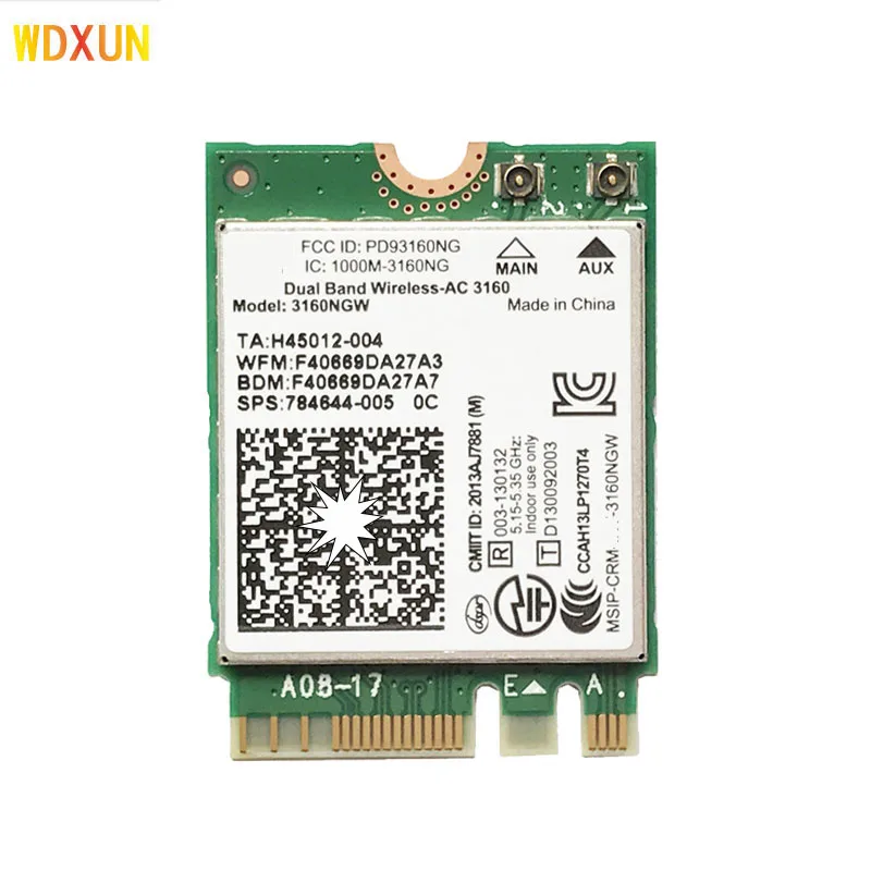 무선-ac 3160 3160ngw AC3160 3160AC 무선 듀얼 밴드 802.11AC 블루투스 4.0 ngff wifi 카드
