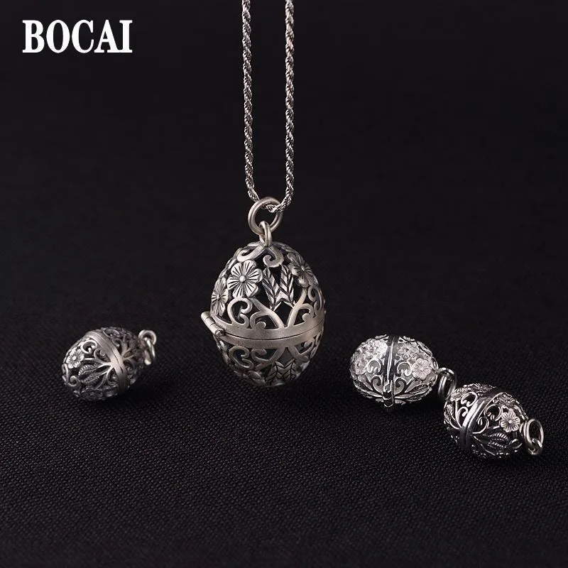Bocai Real S925 Ciondolo Donna In Argento Vintage Thai Alla Moda Plum Blossom Bustina Incisa Shurangyan Manga Gawu Box