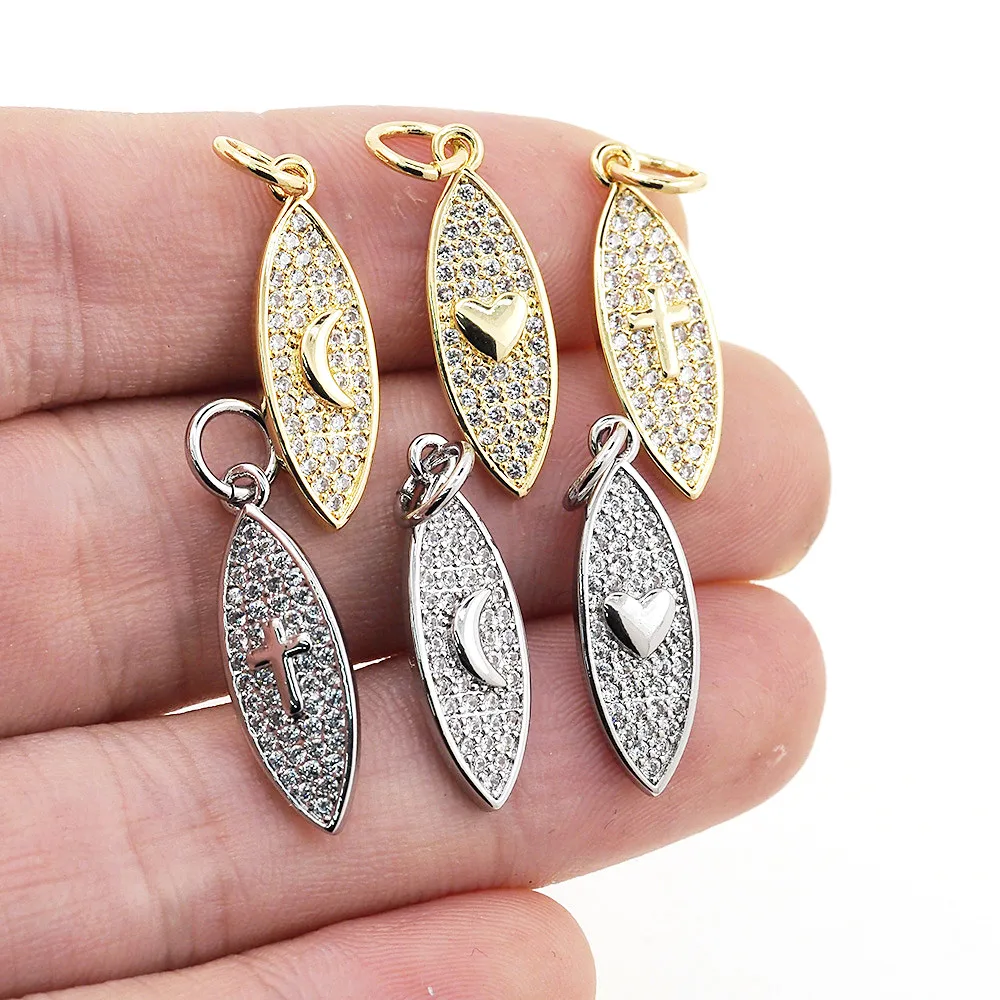 

Fashion Leaf Shape Moon/Heart/Cross Pendant CZ Zircon Gold Plated Necklace Accessories For Women Charms Design Jewelry Making
