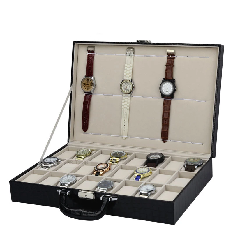 

Storage Grids 24+12 Watch Gift Case Jewelry PU Leather for Boxes Watches Holder Box Display Best Box Organizer Watch Quartz