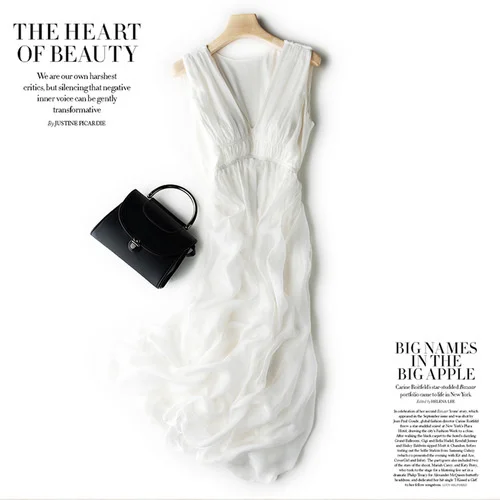

Real Silk Summer Women's Dress 2023 Vintage Boho Chiffon Sleeveless Woman Dresses Elegant Part Evening Vestido De Mujer