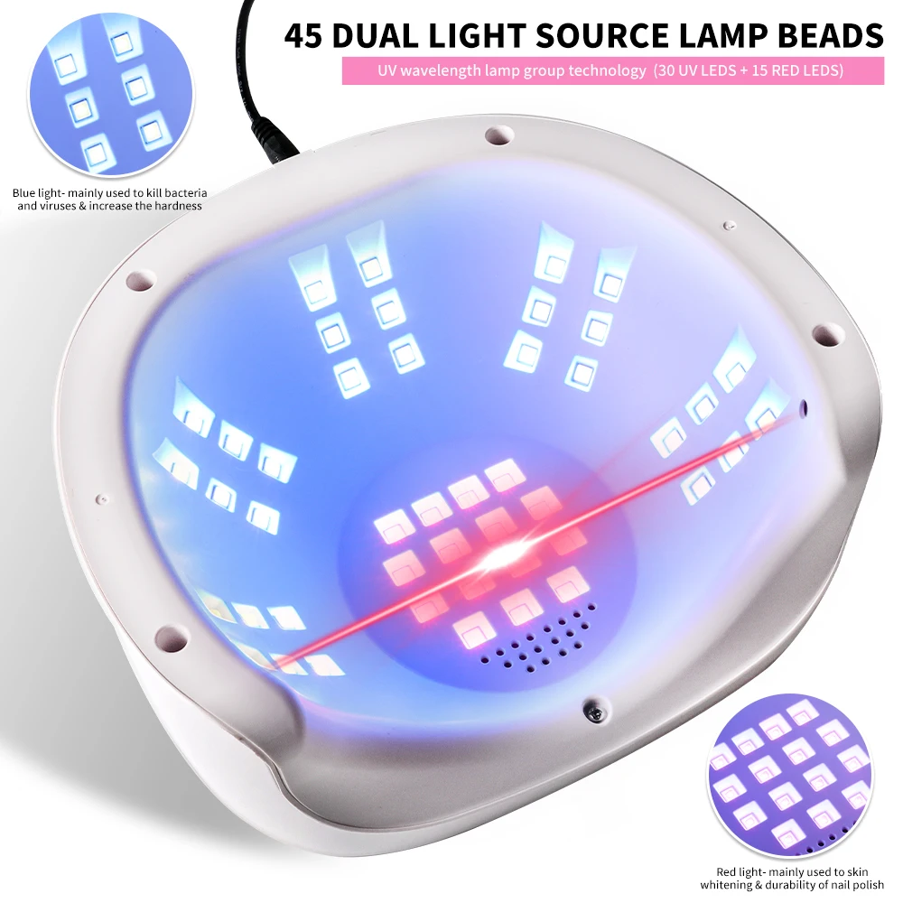 45LED 전문 네일 램프 UV LED 네일 건조기, 모든 젤 네일 폴리쉬를 빠르게 경화시키는 매니큐어 살롱 장비용 경화 램프