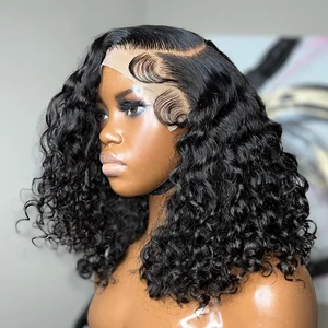 Curly Short Bob Human Hair Wigs 4x4 Lace Closure Deep Wave Wig Glueless 13x6 HD Lace Frontal Human Hair Wig Brazilian Remy 180%