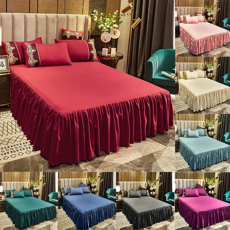 Bed Skirt Non-slip Mattress Cover Bedsheet Bedspread Solid Color Bed Skirt Ruffled Bed Skirt 1pcs Cover Bedroom Bed Cover