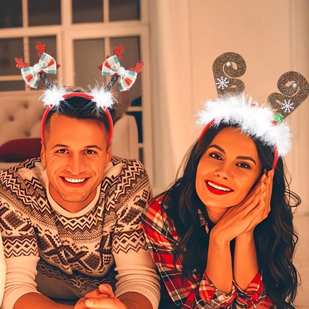 Christmas Headbands for Parties Photos Snowman Reindeer Santa Hat Antlers Plastic Festive Hair Hoop
