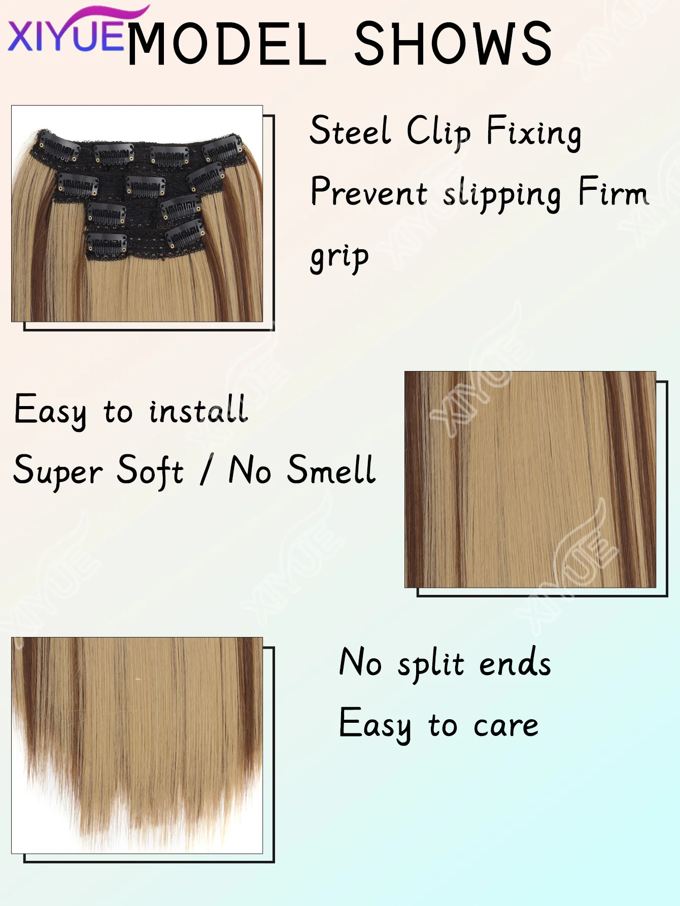 XIYUE 14Inch Synthetic 4pcs/set Short Straight Clip-In Hair Extensions Black Blonde Hairpiece Easy to Wear for Women