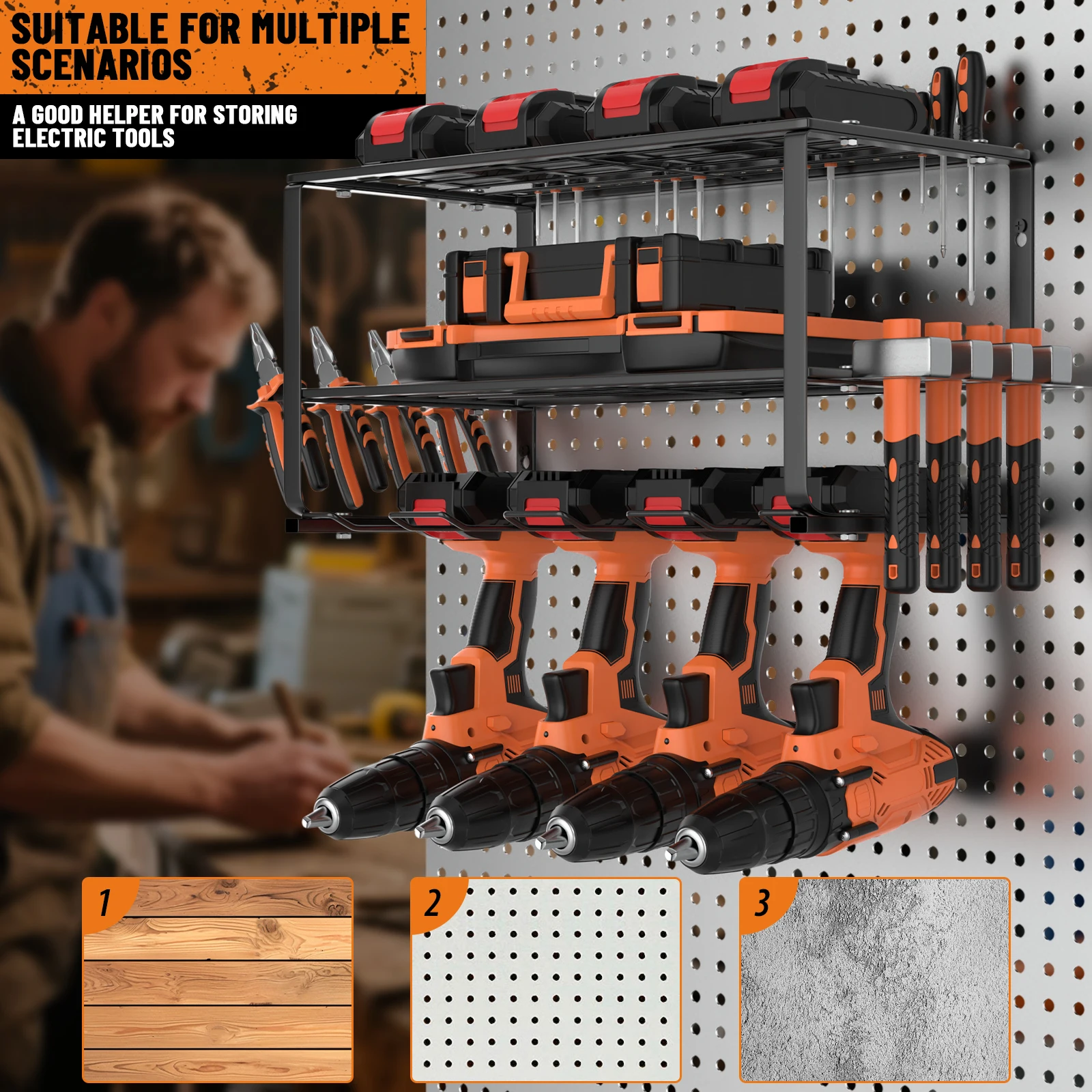 DayPlus 3-Tier Power Tool Storage, Heavy Duty Metal Tools Shelf Organizer Rack for 4 Drill Tools, Toolbox, Screwdrivers, Pliers: 3 - 5 Days Free Delivery only UK