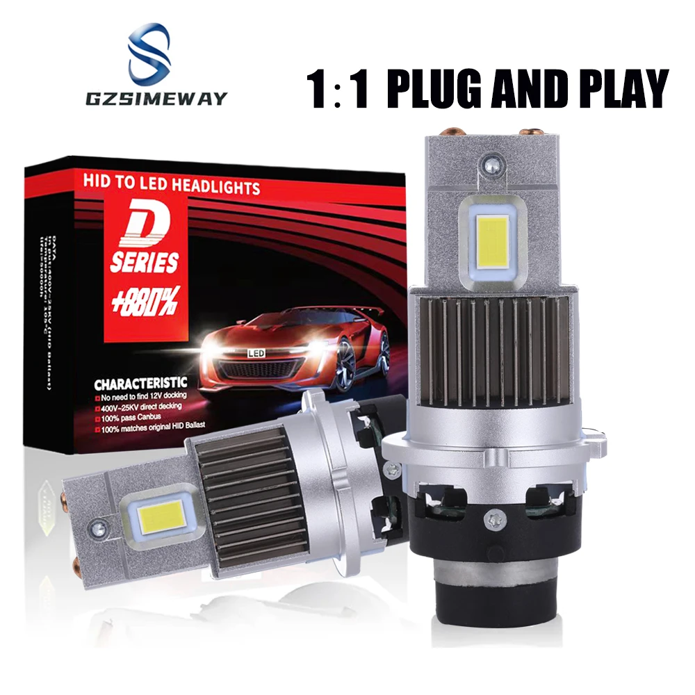 2Pcs D2S Led Lamp Canbus D4S 1:1 Hid To Led Headlight D1S D3S D8S D5S D1R D2R D4R Turbo Lampadine Per Fari Per Auto Plug & Play 6000K Light
