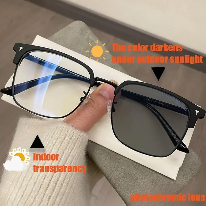 Vintage Photochromic Square Eyewear with Blue Light Resistance