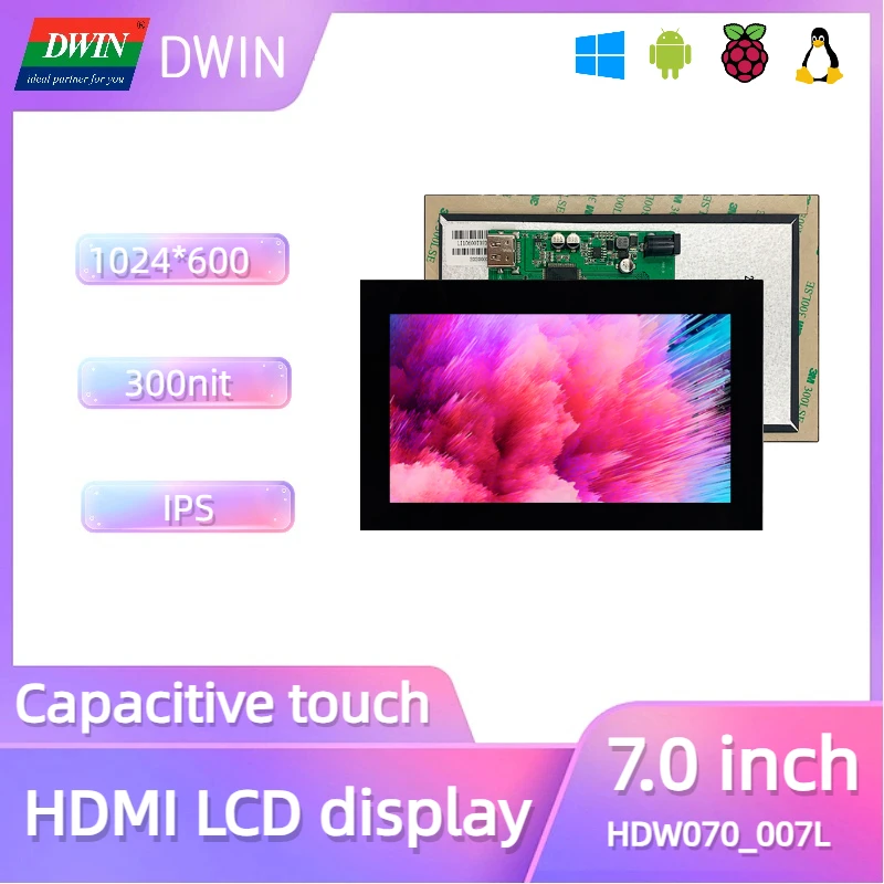 

DWIN 7.0 Inch 1024*600 HDMI LCD Module Full view 300nit with USB IPS Screen with Capacitive Touch Customized Glass Cover