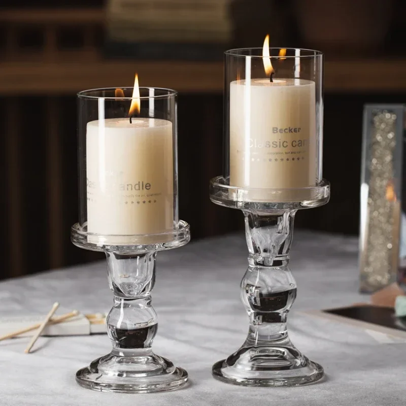 4 Porte-Bougies En Verre 9cm - Support Bougie Pilier Pour Décoration | Noël, Mariage, Fête (Transparent)
