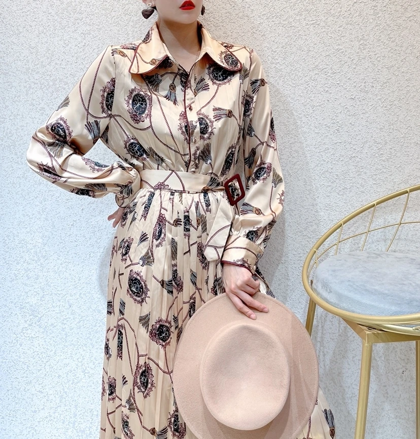 

Новое и зимнее 2023 осеннее женское платье, винтажное атласное платье с широким подолом и длинным рукавом, 1026