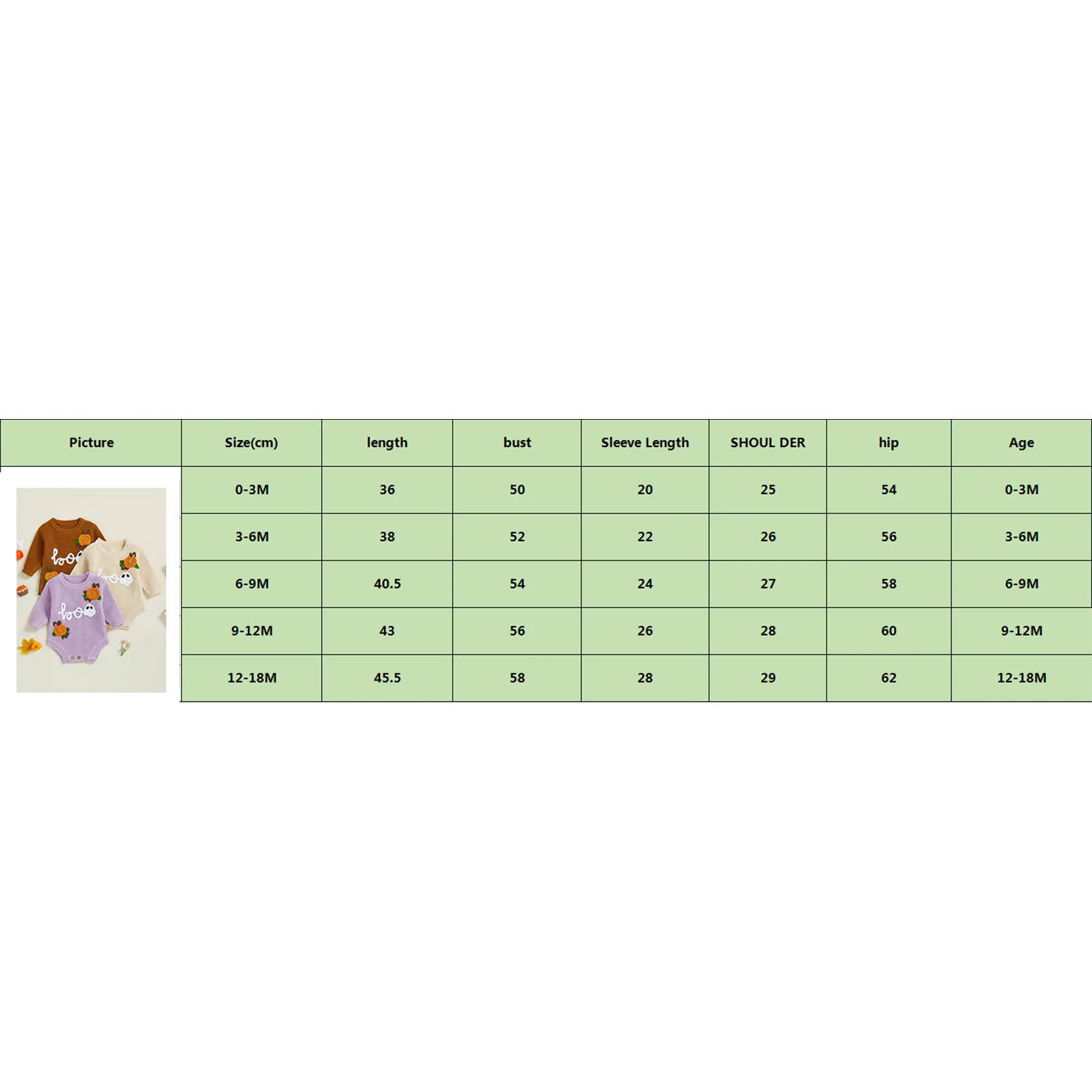  소년 소녀 할로윈 롬퍼 긴 소매 호박 유령 자수 니트 바디수트  가을 플레이수트