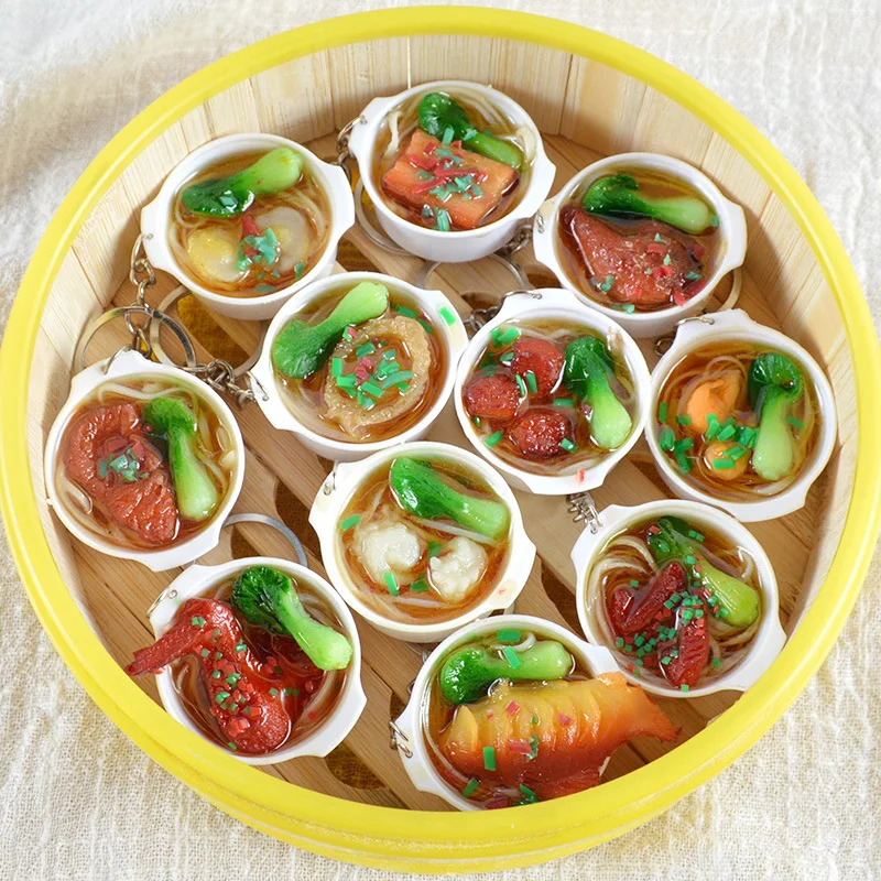 New Simulation Food Key Chains noodle New Keychain Chinese Delicious Food and white porcelain Food Bowl Mini bag pendant jewelry