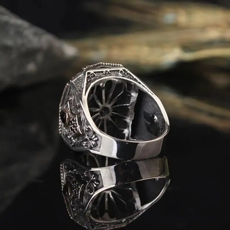 New Men's Turkish Handmade Jewelry Citrine Punk Party Ring - Image 4