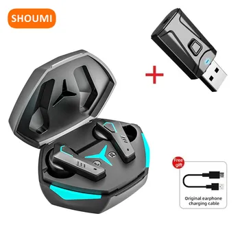 Game TWS Bluetooth Earbud with Mic USB Adaptor Wireless Gaming Earphone LED Light Effect Noise Cancelling Headset for TV Mobile
