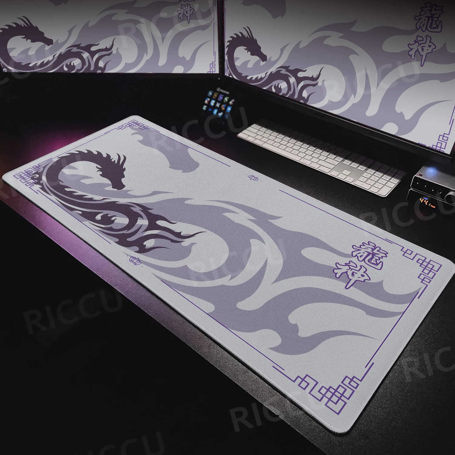 HD Schwarz & Weiß Japanischer Drache PC Gamer Zubehör Büroteppich Computer Tastatur Mauspad Großes Gaming Pad XXL Laptop Schreibtischunterlage