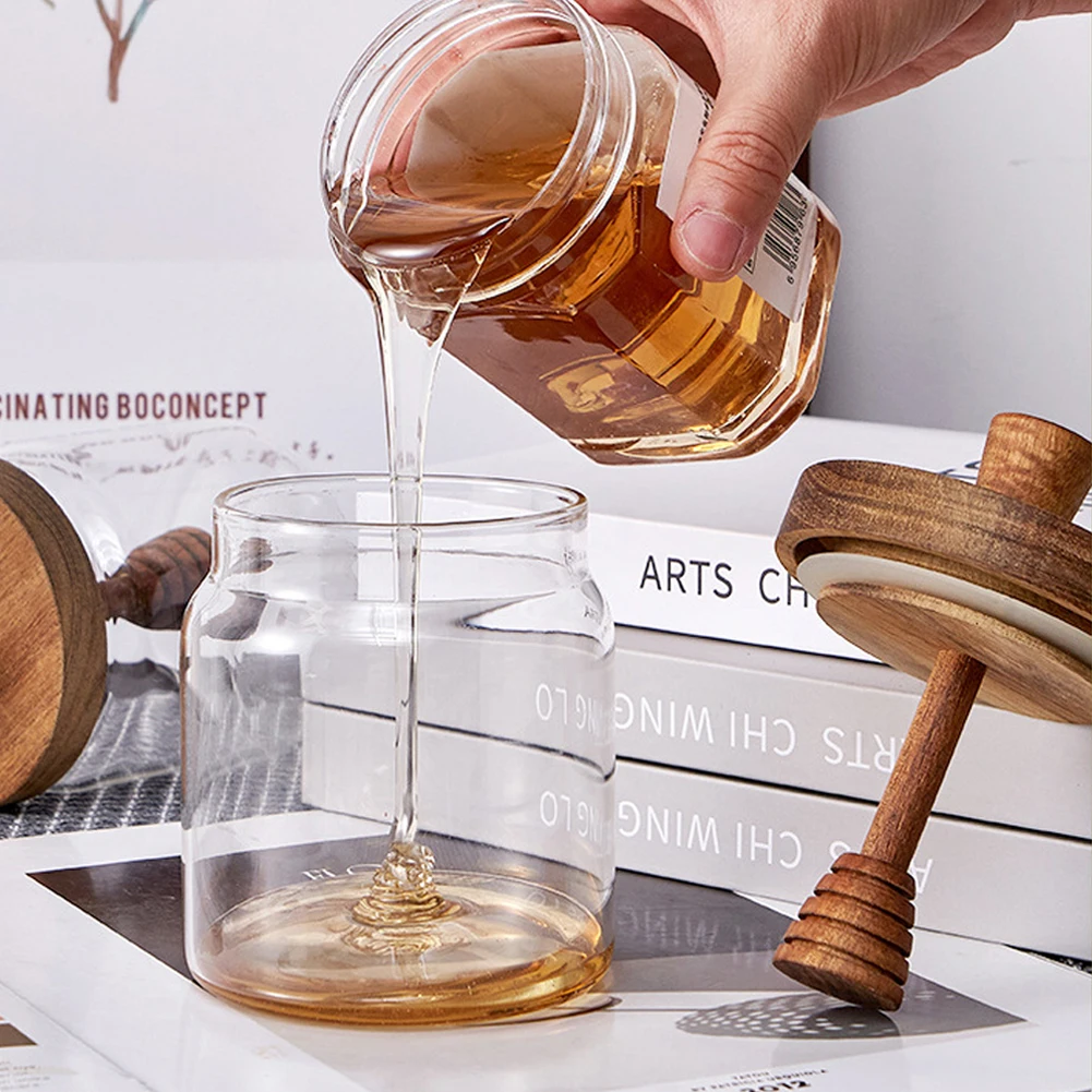 Glass Honey Jar with Dipper and Lid 18oz Honey Container Holder Airtight Honey Jar and Dipper Set Honey Dipper Stick and Jar Set