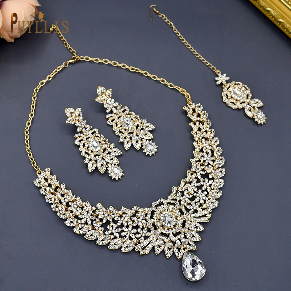 C30 Wedding Forehead Chain Necklace Earrings Set for Women