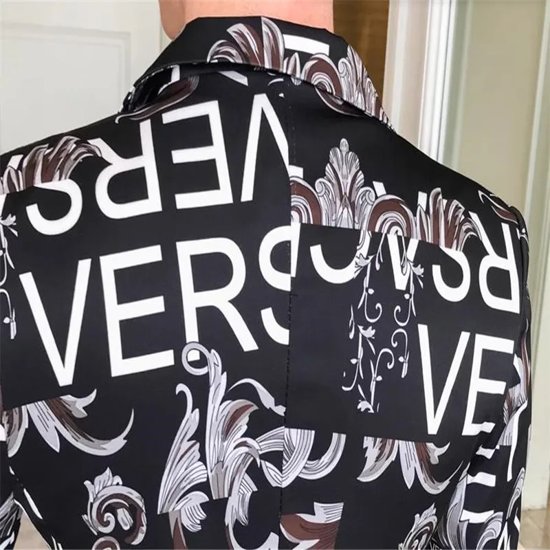 Spring and Autumn Men Suit New Product Fashion Trendy Men's Letter Printed Small Suit Floral Men's Casual Clothing