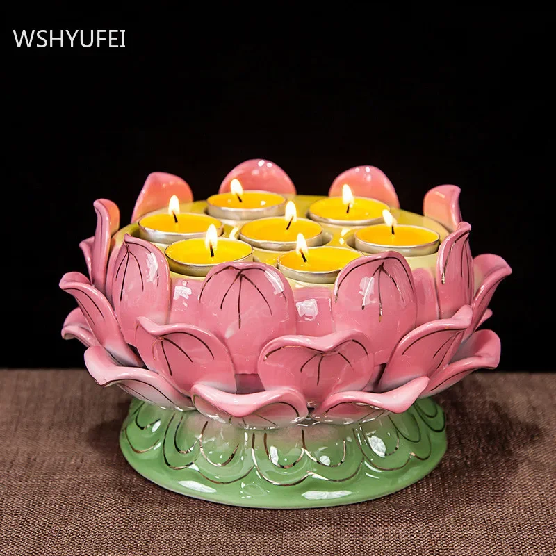 

Buddhism Ceramics Lamp Holder Ornaments Buddha Hall Seven Stars Lotus Lamp Decoration Offer Table Buddha Tools Accessories