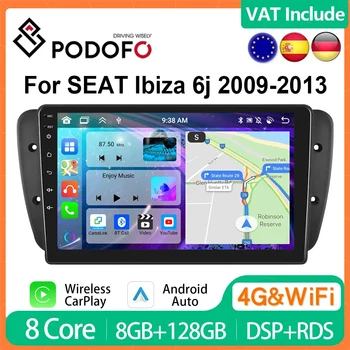 Podofo 9 "Radio de coche inalámbrico CarPlay Android Radio para SEAT IBIZA 6j 2009-2013 Multimedia GPS FM 4G WIFI sistemas inteligentes de coche 1
